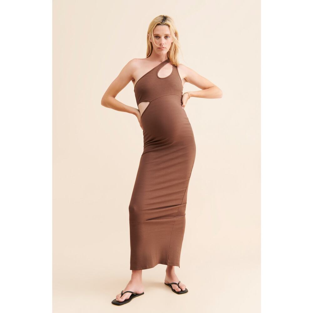 Bumpsuit Maternity Ribbed Cutout Maxi Dress in Dark Brown, Size Large NWT